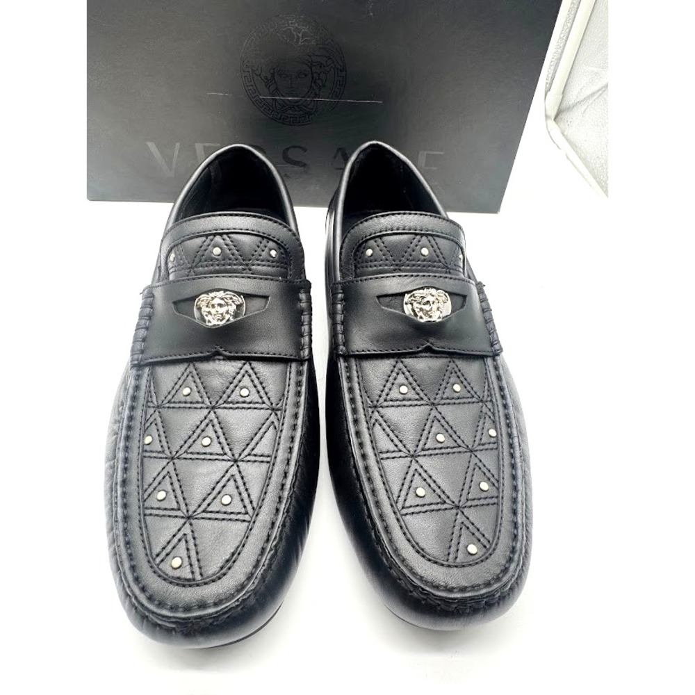 Versace‎ Imola Medusa Black Leather Driver Loafers Men's EU 39 US 6 DSU6051 NIB